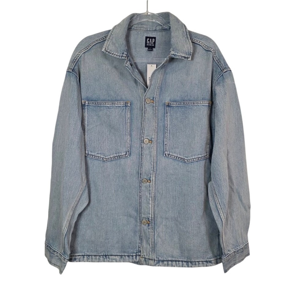 Gap Mens S Oversized Denim Utility Shirt Jacket Light Wash Supersoft Shacket NWT